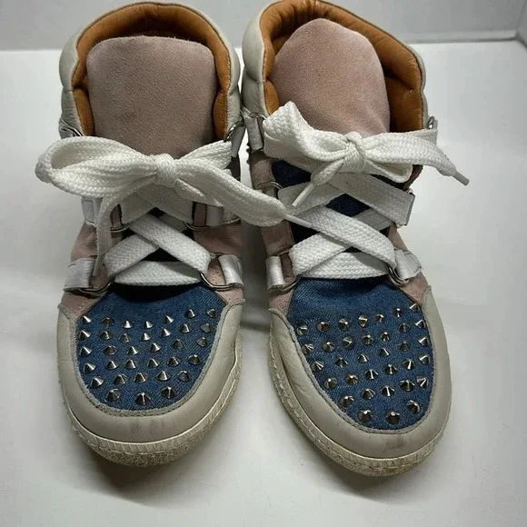 Sandro Albatorock Sneakers High Top Lace Up Shoes Leather Suede Wedge Blue US 9 - Picture 2 of 10